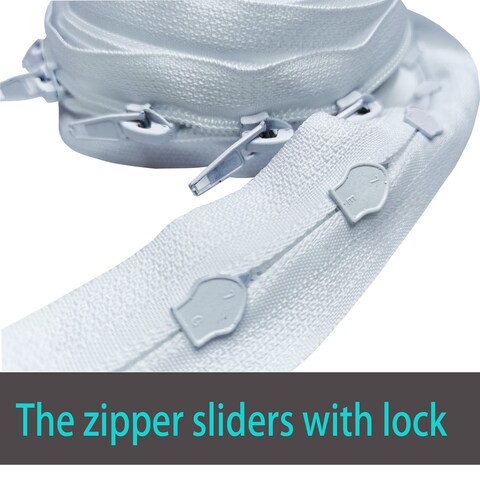 Bulk 5 Yards Long Zipper Roll for Sewing Coil Zippers by The Yard Bulk Continuous Zipper Roll for Sewing  Upholstery Zipper Chain with 15 Installed Sliders and Pull White Zipper