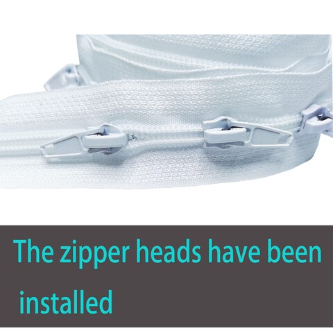 Bulk 5 Yards Long Zipper Roll for Sewing Coil Zippers by The Yard Bulk Continuous Zipper Roll for Sewing  Upholstery Zipper Chain with 15 Installed Sliders and Pull White Zipper