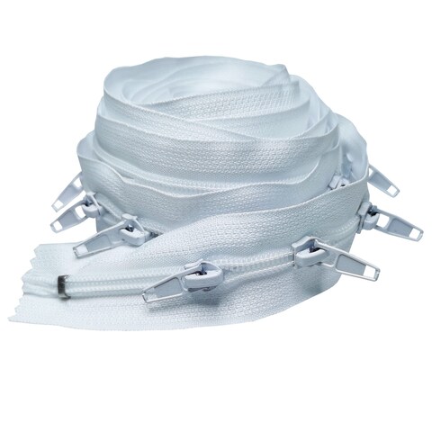Bulk 5 Yards Long Zipper Roll for Sewing Coil Zippers by The Yard Bulk Continuous Zipper Roll for Sewing  Upholstery Zipper Chain with 15 Installed Sliders and Pull White Zipper