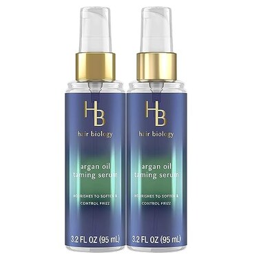 Hair Biology Argan Oil Taming Serum Twin Pack 32 Fl Oz Each  Hair Serum Nourishes to Soften  Control Frizz Infused with Biotin  Dry Hair Treatment Safe for Color Treated Hair