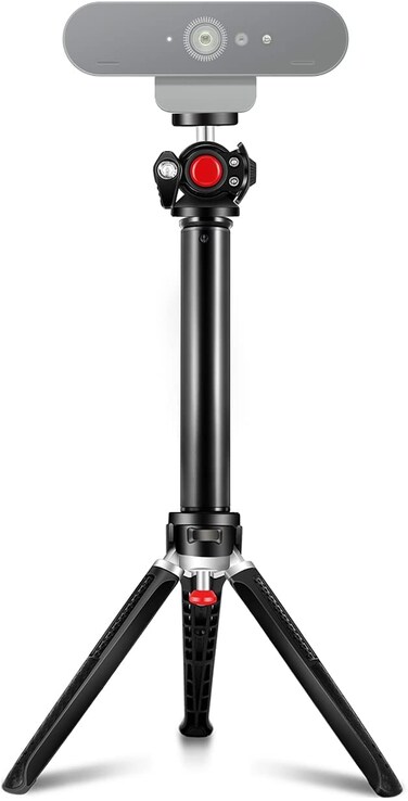 Webcam Tripod Stand 3 Levels Extendable Desktop Web Camera Mount with Phone HolderBall Head Lightweight Portable Vlog Travel Selfie Stick Handle Grip for Logitech Webcam C922 C920 BRIO Ring Light