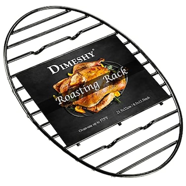 DIMESHY Roasting Rack Black with Integrated Feet Enamel Finished Nonstick fit for 15 inches oval roasting pan safety dishwasher Great for Basting Cooking Drying Cooling rack 125x 85