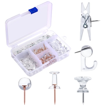 AIEX 125pcs Push Pins Set Including Clear Plastic Push Pin Hook Pushpin Clip Push Pins Decorative Thumb Tacks with Stainless Steel Point Push Pins for Cork Board Bulletin Board Office Wall 5 Style