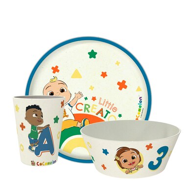 Zak Designs CoComelon Kids Dinnerware Set 3 Pieces Durable and Sustainable Melamine Bamboo Plate Bowl and Tumbler are Perfect For Dinner Time With Family JJ Cody Nina