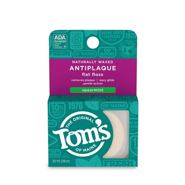 Toms of Maine Naturally Waxed Antiplaque Flat Dental Floss Spearmint 32 Yards