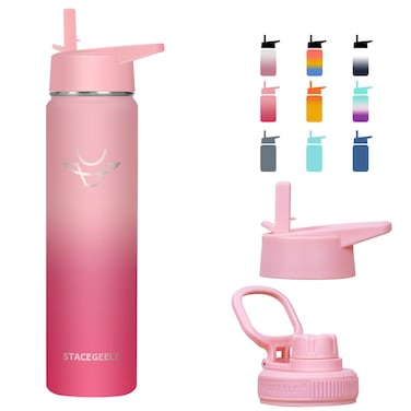 STACEGEELE Insulated Vacuum Water Bottle with Spout Lid  Screw on Top  Stainless Steel Flask for Kids Leak Proof Lightweight Eco Friendly 18oz  24oz  32 oz  40oz24oz Sweat Peach