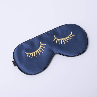 Tim  Tina Silk Sleep Mask for Women Men Comfortable Blindfold Eye Mask with Adjustable Strap for Travel Yoga Nap Shift Work Navy Blue Long Eyelashes