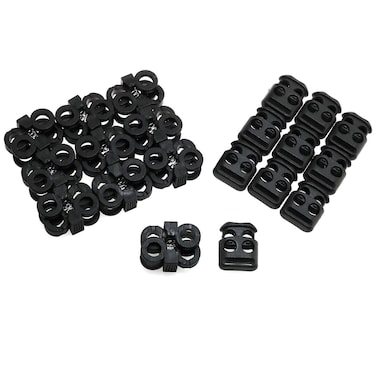 Eoutstanding Plastic Cord Lock 20PCS Double Hole Spring Stopper Fastener Slider End Toggle for DrawstringClothing Shoelaces Backpack Black 10pcs Crossed  10pcs Rectangle