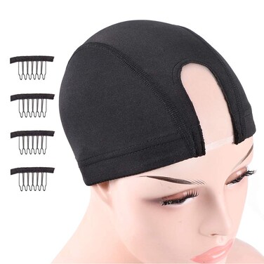 Nunify 2Pcs Large Size U Part Wig Cap For Making Wigs Glueless Spandex Dome Untra Strech Wig Cap Mesh Dome Cap Black Swimming Cap