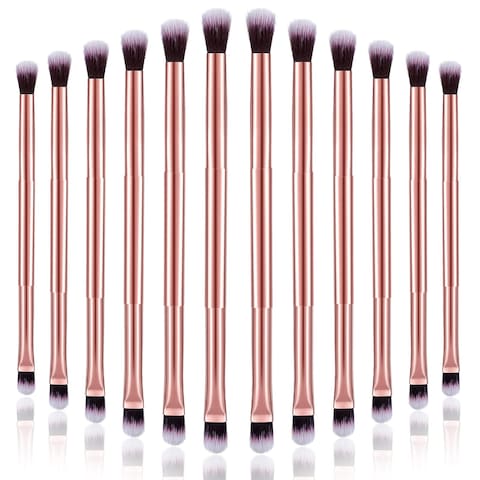 Perthlin 12 Pcs Eyeshadow Smudge Brush 2 in 1 Eyeshadow Brush Double Ended Concealer Brush Under Eye Small Soft Firm Pointed Foundation Makeup Applicator for Blending Eye Shadow Liner Rose Gold