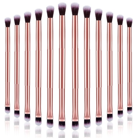 Perthlin 12 Pcs Eyeshadow Smudge Brush 2 in 1 Eyeshadow Brush Double Ended Concealer Brush Under Eye Small Soft Firm Pointed Foundation Makeup Applicator for Blending Eye Shadow Liner Rose Gold