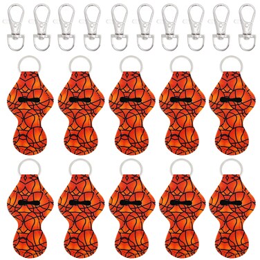 allydrew 10 Pack Chapstick Holder Keychain Keyring for Lip Balm Lip Gloss Lipstick with 10 Pieces Metal Keyring Clasps Basketball