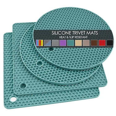 4 Pack Silicone Trivets for Hot Dishes Dark Green Silicone Hot Pads Trivet for Hot Pots and Pans 4 PCS Heat Resistant Silicone Mats Pot Holders for Kitchen Counter Large Coasters  Jar Opener