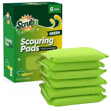 SCRUBIT MultiPurpose Scouring Pad  NonScratch Cleaning Sponges for Pots Pans Dishes Utensils  NonStick Cookware  Scrubbing Pads Use for Kitchen Bathroom  6 Pack Dish Sponge Green