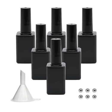 Agidea Empty Nail Polish Bottles with Brush 15ML Empty Gel Polish Bottles Black Opaque Square Glass Refillable Fingernail Polish Bottles UV Safe with Mixing Balls  Funnels Pack of 6