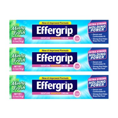 Effergrip Denture Adhesive Cream Extra Strong Holding Power 25 oz Pack of 3