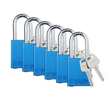 Brady Safety Lockout Padlock Sets  6 Pack  Blue  Keyed Alike Safety Lockout Padlocks  2 Keys Per Lock  SDALBLU38STKA6