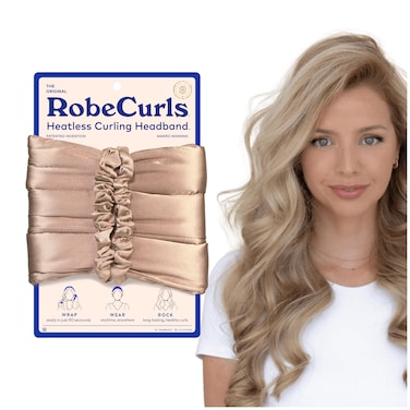 RobeCurls Heatless Hair Curler Set  Satin Curling Headband for Natural NoHeat Curls  Sleep in Overnight Styling Tool with 2 Scrunchies for Women  Easy and Gentle on Hair Cream
