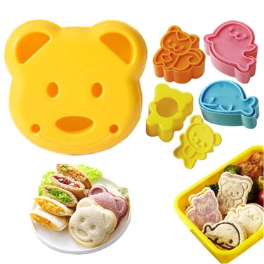 Sandwich Cutter 5 PCS Sandwich Cutter and Sealer for Kids Mini Cartoon Bear Squirrel Dolphin Sea Dog Bread Cutter Sandwich Cutters for Kids Bento Box