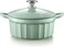 BUYDEEM CP521 Enameled Cast Iron Dutch Oven Stylish Cupcake Design with 188 Stainless Steel Knob  Loop Handles Perfect for Stewing Roasting Baking 3 Quart Cozy Greenish