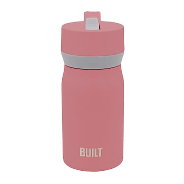 BUILT Cascade Double Wall Vacuum Insulated Stainless Steel Wide Mouth Water Bottle with Comfort Grip and Straw Lid and Carry Handle 12 Ounces