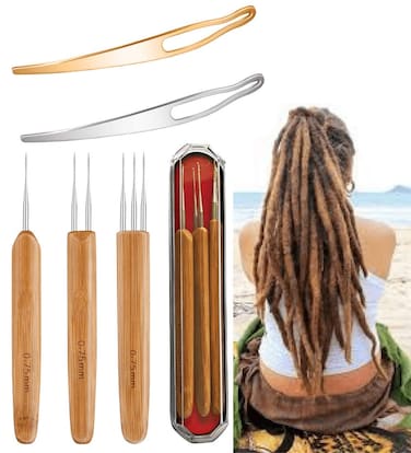 Dreadlock Needle Tool for HairDreadlocks Crochet Hooks Set for Braid Craft3 Bamboo Handle Crochets 2 Stainless Steel Crochets and 1 Case