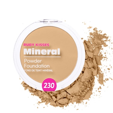 Ruby Kisses Mineral Pressed Powder Foundation Medium to Full Coverage Natural Finish 035 Ounce Natural Buff