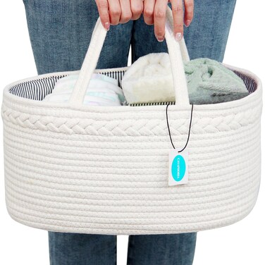 Casaphoria Woven Sundries Hamper Cotton Rope Basket Baskets for StorageStorage CaddyCotton Basket100 Cotton Car Organizer with HandleBasket for GiftCream White142x85x71