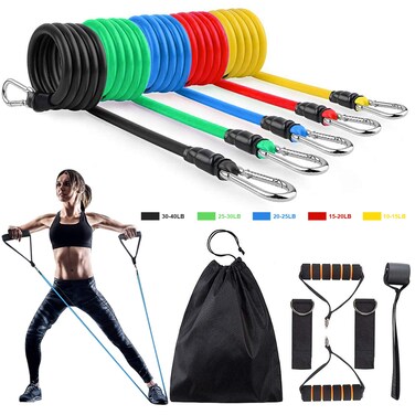 Vidafelic 11PCS Resistance Bands SetExercise Bands with Legs Ankle StrapsDoor AnchorHandles for Resistance Training Physical Therapy Home WorkoutsPilates Workout Bands 100LBS