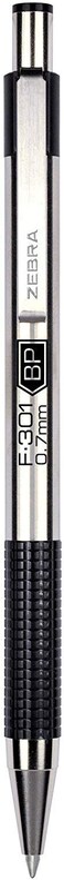 Zebra F301 Ballpoint Stainless Steel Retractable Pen Fine Point 07mm Black Ink 2Count 3 Pack
