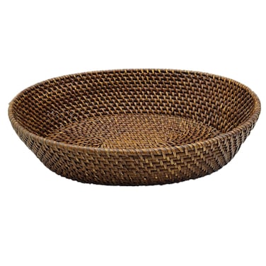 amololo Large Rattan Fruit Basket Bread Serving Bowl with 4 High Wall Dark Brown Trapezoid Wicker Basket Tray for Table Centerpiece Woven Vanity Basket Fruit Bowl for Home Dcor
