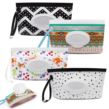 DOMMARE Baby Wipes Dispenser Refillable Portable Wipe Case Lightweight Travel Wet Wipes Holder Waterproof Wipe Container with Sealed Zipper to Keep Wipes Moist 4pack