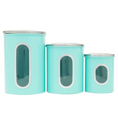 Home Basics Retro Kitchen Canisters For Countertop 3 Piece Set Turquoise Contains SeeThrough Windows Great For Flour Coffee Sugar Dry Ingredients Snacks