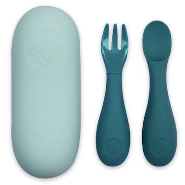 TUM TUM Baby Cutlery with Case Baby Spoon  Fork Set Baby Cutlery for Babies First self Feeding Cutlery Silicone Baby Spoon  Fork 6 Months Plus Blue