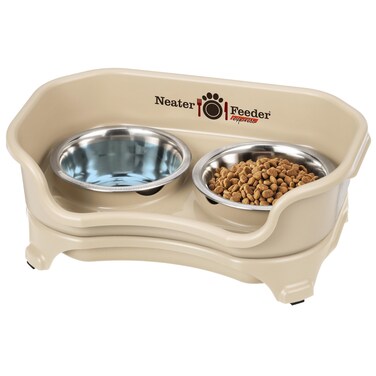 Neater Feeder  Express Model  MessProof Dog Bowls Small Almond  Made in USA  Elevated No Spill NonTip NonSlip Raised Stainless Steel Food  Water Pet Bowls