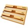 SpaceAid WrapNeat 3 in 1 Wrap Organizer with Cutter and Labels Plastic Wrap Aluminum Foil and Wax Bamboo Dispenser for Kitchen Storage Organization Holder for 12 Roll Natural