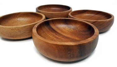 Acacia Wood HandCarved Small Bowls Round 4 Set of 4 for Condiments Sauce Nuts Olives Dips and Food Prep 6oz