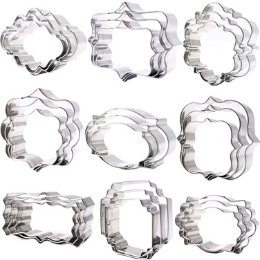 Plaque Frame Cookie Cutters Set Different Frames Plaque and Tiles Cutter Molds for Making Fondant Cake Cookies Biscuit Fruit Great for Wedding Mothers Day and Birthday Party Decorations 27 Pcs