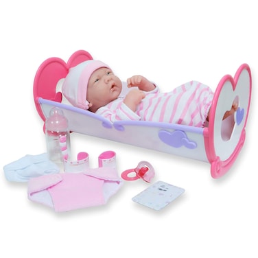 JC Toys  La Newborn  10 Piece Layette Deluxe Rocking Crib Gift Set  14 LifeLike Original Vinyl Newborn Doll wAccessories  Pink  Waterproof  Ages 2
