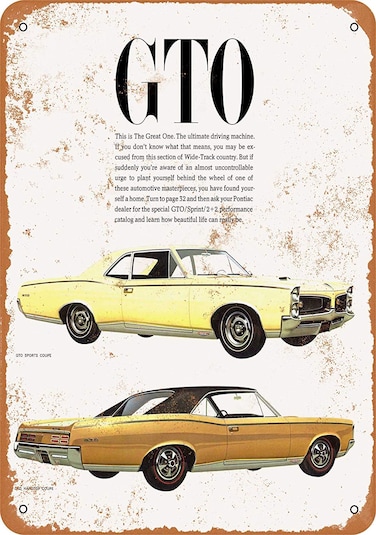 Bidesign 12 x 16 Tin Sign  Vintage Look Metal Sign 1967 Pontiac GTO