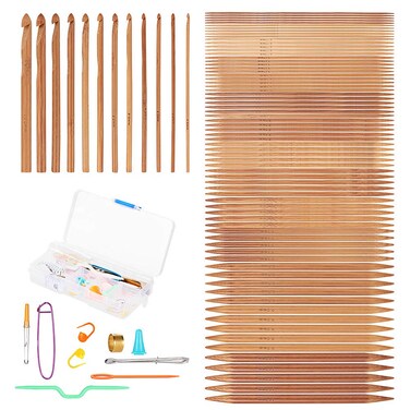 Knitting Needles Set  75 Pcs 15 Sizes Bamboo Double Pointed Knitting Needles Set  12 Pcs 12 Sizes Bamboo Round Crochet Hooks Set  Crochet Tool Set