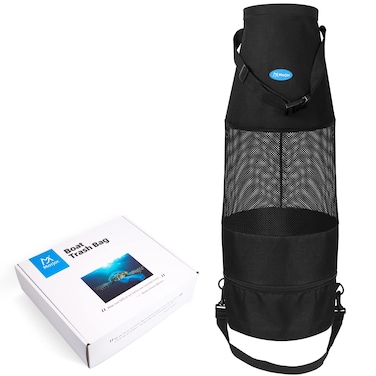 Morjor Portable Boat Trash Can with Bottom Zipper Opening for Fast Cleaning Reusable Boat Trash Bag with Collapsible DesignBlack
