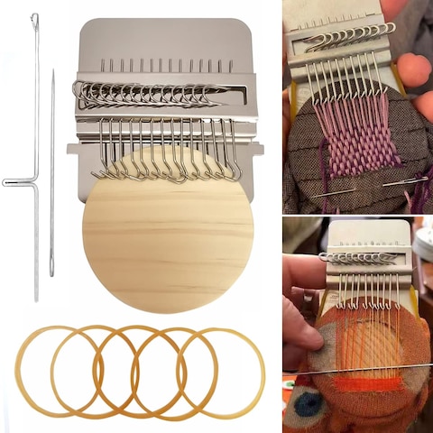 Rumexeng Small Weaving Loom Wooden Speedweve Darning Loom Type Weave Tool Convenient DIY Darning Machine for Mending Jeans and Clothes Quickly and Easily Makes Beautiful Stitching 14 Hooks