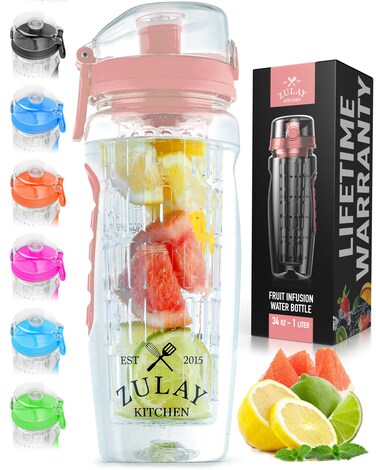 Zulay 34 oz Large Leakproof Fruit Infuser Water Bottle With Sleeve And AntiSlip Grip  Men and Womens Ideal Fitness Gift Or For Gym Camping and Travel  Cotton Candy Pink