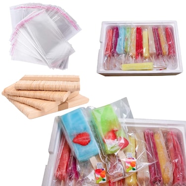 200 Pieces Popsicle Sticks and 200 Pieces Popsicle Bags Set 449 DIY Popsicle Sticks 827 x 315 Clear Popsicle Plastic Bags Ice Popsicle Selfadhesive OPP Bags Popsicles Molds Accessories