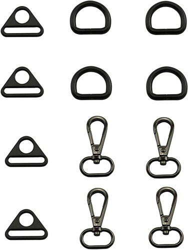 Longdex 12pcs Buckles 4pcs 08 Inside Diameter D Ring Buckle  4pcs 19x08 Swivel Eye Lobster Snap Clasp Hook  4pcs 1 Oval Diameter Triangle Buckle