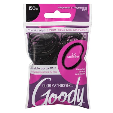 Goody Ouchless Womens Polyband Elastic Hair Tie  150 Count Black  Fine Hair  Hair Accessories to Style With Ease and Keep Your Hair Secured  Perfect for Fun and Unique Hairstyles  PainFree