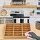 MinBoo Bamboo Spice Drawer Organizer Adjustable Spice Rack Organizer 18 Spice Jar Organizer Spice Seasoning Organizer Tray for Kitchen Drawers