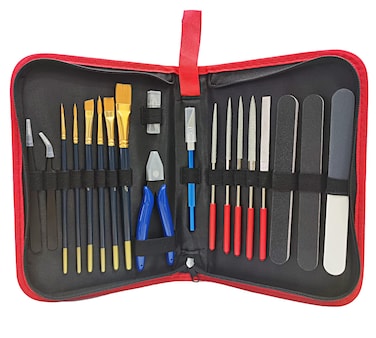 20 Pcs  HOPLEX Model Tools Kit 20 in 1 Adults Hobby Building Tools Set Basic Tools with Nippers Tweezers Needle Files Polishing Bars for Car Airplane Model Building Repairing and Fixing