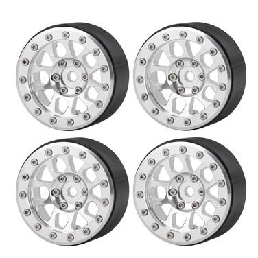 QueT Pack of 4 Beadlock Wheel Rims 19 Metal Rims for 1 10 Scale RC Crawler TRX4 Axial SCX10 D90 Black  Silver
